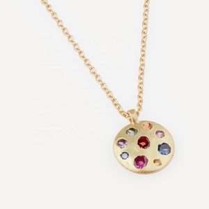 Collier pendentif disque en argent sterling 925 plaqué or 18 carats avec zircon cubique arc-en-ciel et saphir, vente chaude - Product Image 2