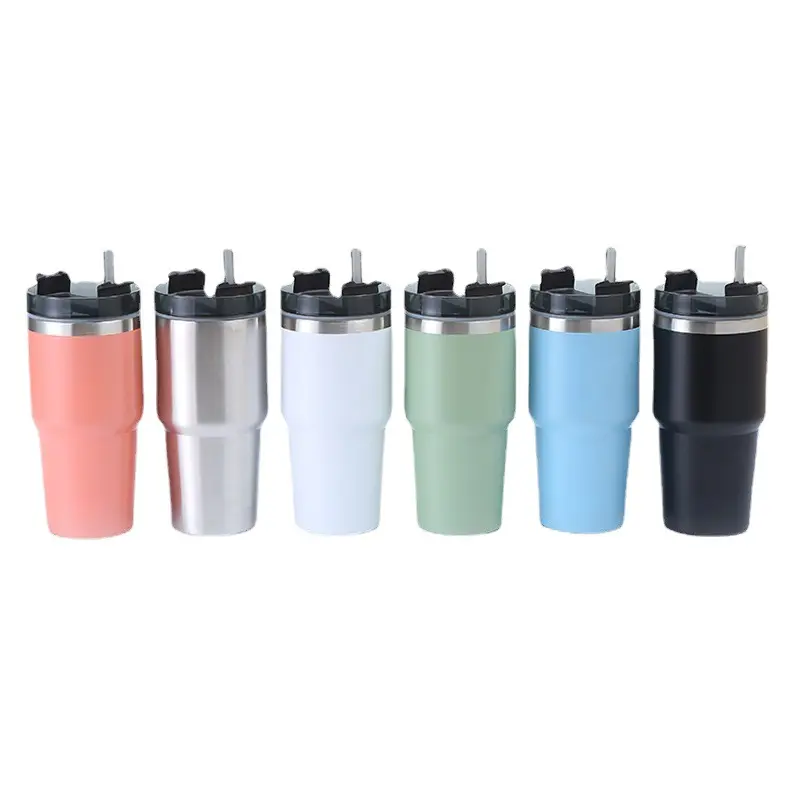 Bisnis Kendaraan Sederhana 20Oz Cangkir Mobil Cangkir Es Blaster Vakum Portabel Stainless Steel Tumbler Sippy Cup dengan Sedotan untuk Anak-anak