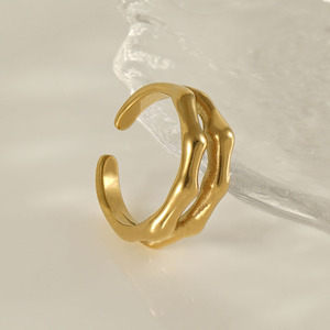 Zogxin <b>Titanium</b> Steel Double Layer Bamboo Joint Open <b>Ring</b> 18K Gold Stainless Steel Unisex Fashion <b>Ring</b> Adjustable Gift Jewelry - Product Image 2