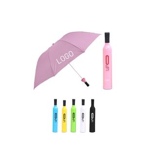 Paraguas Plegable de 3 Secciones con Forma de Botella de Vino, Impresión de Logotipo Personalizado, Color Rojo, Dorado y Rosa, para Promoción - Product Image 2