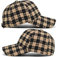 Gorra de Béisbol de Tweed a Cuadros con Logotipo Personalizado al por Mayor, Gorra de Invierno Cálida de Tweed Houndstooth, Gorra de Papá Unisex con Visera Curva, Gorras de Golf Vintage de Tweed