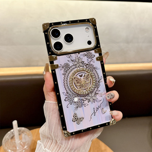 Diamond Square Butterfly Ring holder Phone <b>case</b> for iPhone 17 16 15 14 Pro Max Flower stand Love IMD Rainbow Bracket Back Cover - Product Image 4