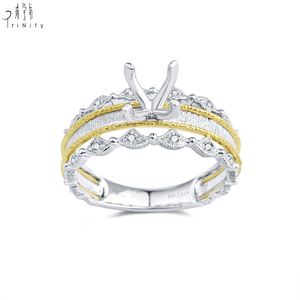 Nouveautés : Bague de fiançailles semi-montée en or massif 18 carats blanc et jaune avec diamants naturels, style vintage - Product Image 5