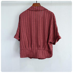 NOVEDAD <span class=keywords><strong>DE</strong></span> VERANO 2025, Top tejido a rayas <span class=keywords><strong>de</strong></span> manga corta holgado informal para mujer, Logo frontal, elemento <span class=keywords><strong>de</strong></span> moda Simple - Product Image 3