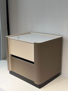 Mesita de Noche Moderna Crema con 2 Cajones, Tapa de Cuero Acanalado <span class=keywords><strong>Blanco</strong></span>, Acabado en <span class=keywords><strong>Pintura</strong></span> Horneada, Cierre Suave, Almacenamiento de Madera Maciza para Dormitorio - Product Image 6