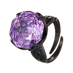 Anillos de Boda de Alta Calidad, Ecológicos, de Cobre, Estilo Romántico, Chapados en Oro Negro, con Circonita Púrpura de 16 mm - Product Image 1