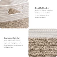 Panier de rangement en cube, bacs de 13 x 13 x 13 pouces, lot de 3, paniers en coton tissé pour l'organisation, panier en corde de coton pour les étagères