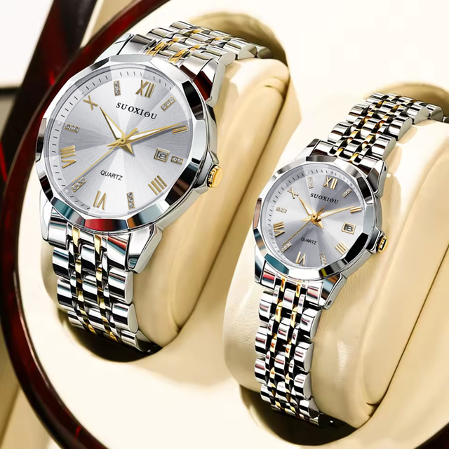 SUOKIOU 2025 Sport Fashion Business Antique Coin Quartz Watch Unisex Couple Design Stainless Steel Band Sapphire Crystal Pointer