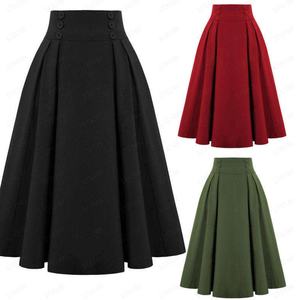 Falda de cintura alta estilo retro para mujer, falda acampanada de color liso, falda midi de cintura ajustada, ropa femenina OEM personalizada - Product Image 1