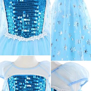 Vendita calda <span class=keywords><strong>Elsa</strong></span> principessa <span class=keywords><strong>Costume</strong></span> maniche corte abito di compleanno per bambine per 3-12 anni CrownMace accessori inclusi - Product Image 3