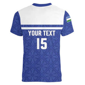 T-shirt con scollo a V personalizzata con mascotte del <span class=keywords><strong>lupo</strong></span> dell'Uzbekistan, dinamica, geometrica, a tema calcistico - Product Image 2