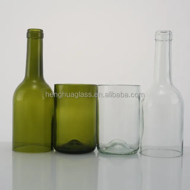 Clear Dark Green Wine Bottle Glasses Polished Candle Mug Cup 350ml 12oz Recycled Glass Wine Bottle Cutting Wine Glasses Custom