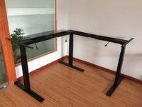 Bureau debout en forme de L électrique contemporain personnalisé, montage facile, bureaux réglables en hauteur à trois pieds