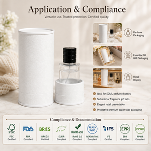 En Stock: Set de Botellas de Perfume de Vidrio de 50ml con Tubo de Papel con Aspecto de Cuero Blanco, Caja de Embalaje Cilíndrica Redonda para Cosméticos, Listo para Enviar - Product Image 2