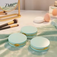 Boîte à poudre compacte vide personnalisée, circulaire, verte, avec aimant, plateau doré, emballage en plastique