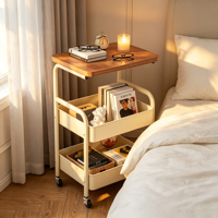 Chariot utilitaire roulant à 3 niveaux avec plateau en bois, chariot de rangement en métal pour cuisine, salle de bain, bureau, étagère mobile d'organisation