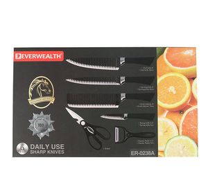 Alta qualidade 6 peças de aço inoxidável Kitchen Knife Set Non-Stick Revestimento PP Handle Scissor & Peeler Gift Box Pack - Product Image 2