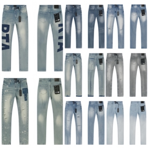 <span class=keywords><strong>Jean</strong></span> en denim R+A coupe droite délavé moyen, imprimé rétro, écologique, marque de luxe RTA, collection automne 2026, style hip-hop décontracté pour homme - Product Image 1