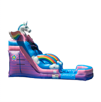 Château gonflable commercial avec toboggan aquatique licorne arc-en-ciel en PVC certifié CE
