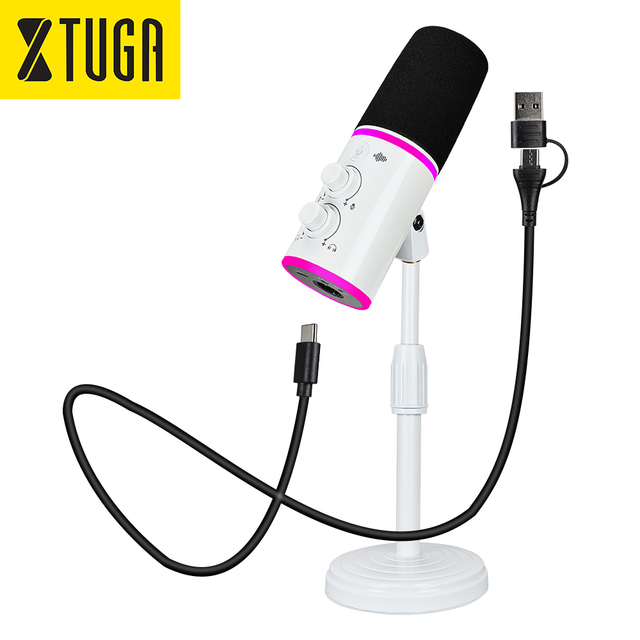XTUGA GV6 USB Mute Condenser Microphone RGB Cardioid USB/XLR Wired for Computer Podcast Gaming Live Streaming & Teaching