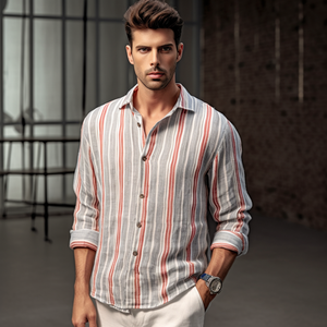 Camicia da <span class=keywords><strong>uomo</strong></span> <span class=keywords><strong>in</strong></span> cotone a manica lunga estiva nuovi vestiti di moda per <span class=keywords><strong>uomo</strong></span> top magliette Casual camicie a righe - Product Image 6