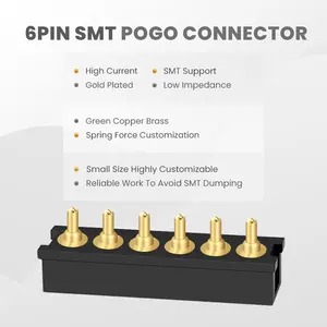 Thâm quyến như 6 pin SMT mùa xuân nạp mạ vàng brass POGO pins kết nối