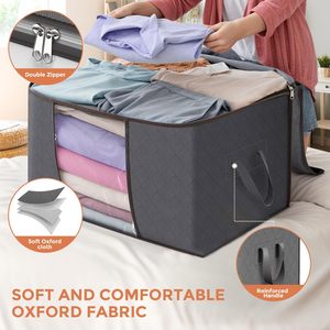 Sacs de rangement de grande capacité de 90 L, lot de 6, bacs de rangement pour vêtements, organisateurs de placard pliables, contenants de rangement avec poignée renforcée - Product Image 3