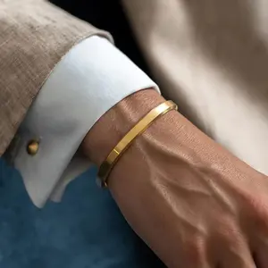 Bracelet de manchette élégant solide et très lourd blanc/jaune/ou or rose pour hommes 6mm de largeur couteau bords coupés