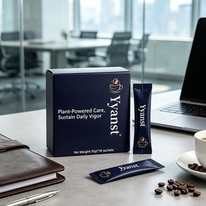 Café Instantáneo Herbal Mixto de Origen Vegetal, 10g*10 Sobres, Lata Metálica Redonda con Esquinas Mate en Color Azul Marino, Impresión de Taza de Café Dorada, OEM Personalizado al por Mayor - Product Image 2