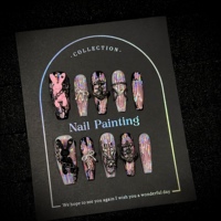 Faux ongles personnalisables faits à la main, style gothique, papillon 3D, paillettes argentées, longs, forme stiletto, à coller