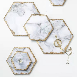 Hot Sale High Quality Hexagon White <strong>Marble</strong> <strong>Coaster</strong> with Gold Rim - Product Image 5
