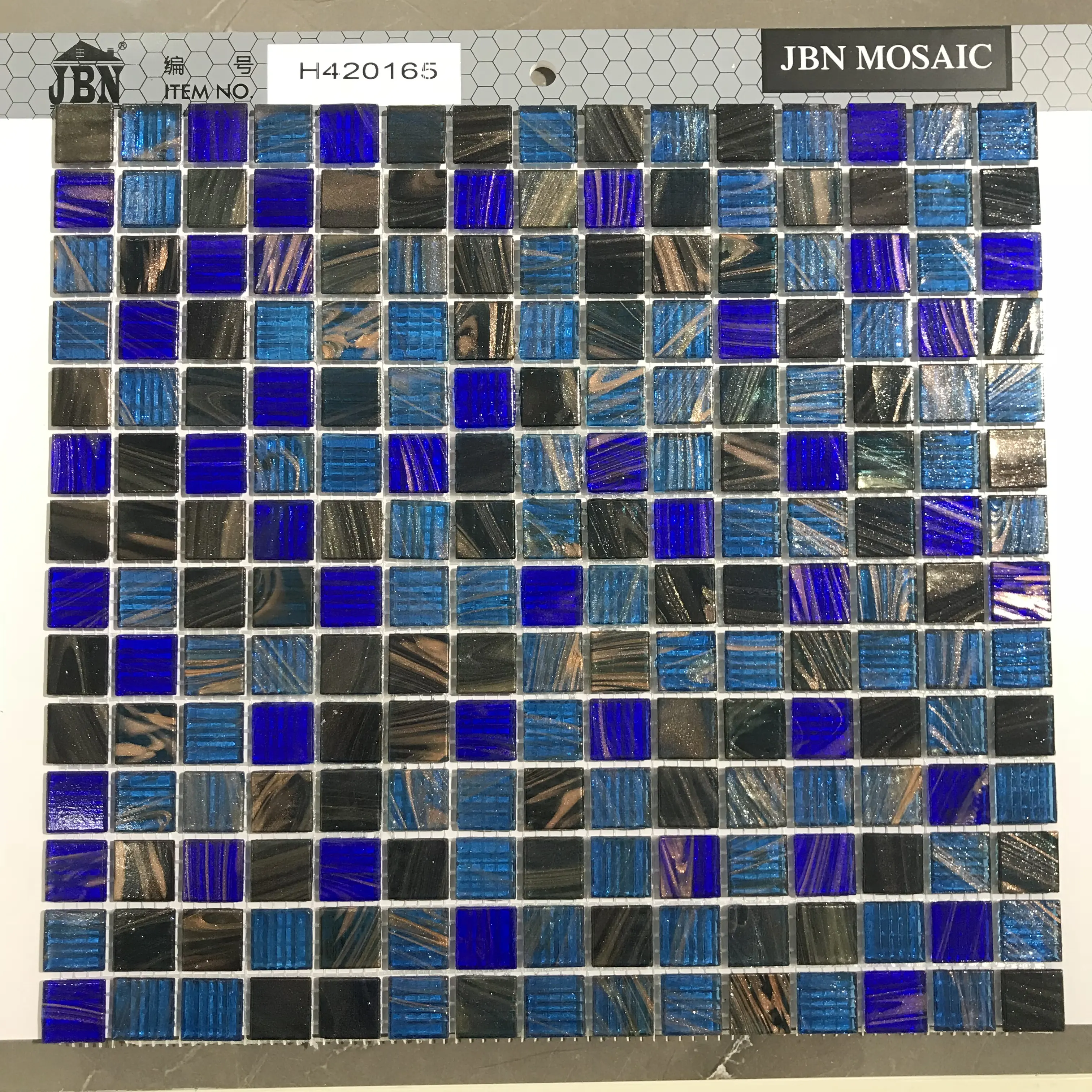H420165 20x20 4mm Golden Line Blue Square Glass swimming pool mosaic tile