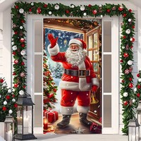 Penutup Pintu Natal Latar Belakang Santa Claus Tirai Poliester Hiasan Gantung Dekorasi Pesta Liburan Dekorasi Dinding Rumah Kustom