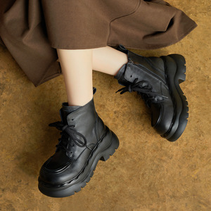 Botas de Plataforma Martin con Tacón de Cuña, Otoño Invierno, Nuevas, Hechas a Mano, de Cuero Genuino, Estilo Británico, con Cierre Lateral, Botas Cortas con Tacón de Cuña para Mujer - Product Image 3