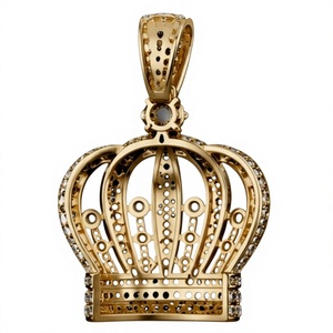 Collier pendentif couronne plaqué or argenté avec perle d'eau douce et chaîne à maillons en diamant taille brillant, bijoux pour homme pour anniversaire - Product Image 1