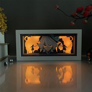 Genshin กระดาษกันกระแทกตัด <span class=keywords><strong>Raiden</strong></span> Zhongli Xiao 3D อนิเมะโคมไฟกลางคืนตกแต่งห้องกรอบไม้พร้อมภาพเคลื่อนไหว RGB กล่องปริศนา - Product Image 6