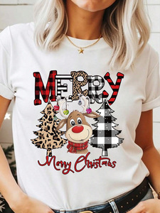 Personalizzabile stile natalizio di alta qualità il modello stampato simpatico cartone animato rilassante da <span class=keywords><strong>donna</strong></span> t-shirt a collo alto - Product Image 4