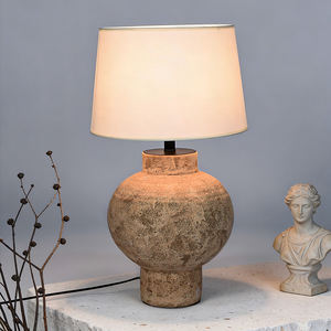 Warm and <b>rustic</b> handmade ceramic base fabric lampshade Suitable for home hotel bedroom living room <b>bedside</b> <b>table</b> lamp - Product Image 2