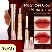 AGAG Rouge à lèvres double embout effet vernis brillant et fini velours mat, longue tenue, fixateur de couleur, anti-transfert, brillance miroir, teinte à lèvres