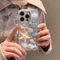 Coque de téléphone antichoc transparente avec animaux marins 3D peints à la colle pour iPhone 17 16 Pro Max/15 Pro/14/13/12/11