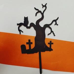 <span class=keywords><strong>Happy</strong></span> Halloween Noir et Jaune Acrylique Château Maison Arbre Démon Cimetière & Toile D'araignée Gâteau Topper pour Halloween Gâteau Décoration - Product Image 4