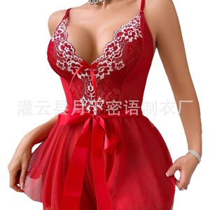 Nouvelle lingerie sexy de style européen et américain pour le commerce électronique transfrontalier, ensemble de lingerie en dentelle et résille à pois pour femmes, robe de nuit. - Product Image 4
