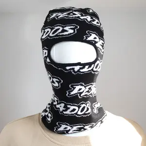 designer custom ski mask outdoor black face jacquard logo fabric one hole knitted balaclava custom ski mask
