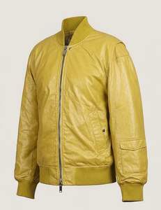 LEATHER TEX <b>Women's</b> Lemon Yellow Genuine Leather Bomber <b>Jacket</b> with Zipper Closure <b>Lightweight</b> Design - Product Image 1