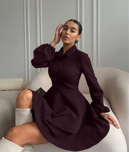 <span class=keywords><strong>Robe</strong></span> <span class=keywords><strong>chemise</strong></span> à volants superposés pour femmes, sur mesure, inspirée des designers, manches cannelées et col rabattu, <span class=keywords><strong>robe</strong></span> midi élégante décontractée pour femme - Product Image 3