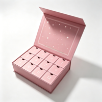Boîte cadeau rigide écologique luxueuse avec 12 tiroirs, boîte de calendrier rose sur mesure avec impression UV et laminage mat