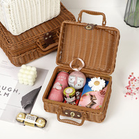 Vente chaude Multi-fonctionnel Maquillage Cadeau Panier Vide Tissé À La Main En Plastique Rotin Pique-Nique Panier Fille Vintage Valise