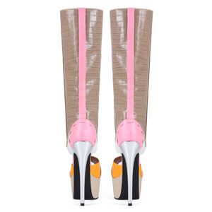 Yaz Peep Toe diz yüksek çizmeler kadın renk karışık sandalet büyük boy 47 Patchwork ayakkabı yüksek ince topuklu platformu uzun patik - Product Image 3