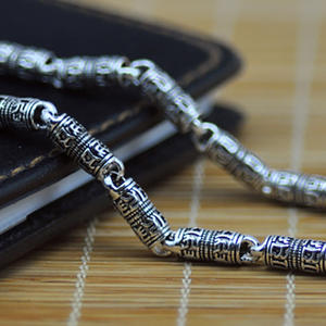 Collar de Plata de Ley 925 con Mantra de Seis Palabras para Hombre, Plata Tailandesa Vintage, <span class=keywords><strong>Om</strong></span> Mani <span class=keywords><strong>Padme</strong></span> Hum, Joyería Budista Tibetana - Product Image 3