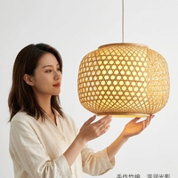 Lampe suspendue en bambou tressé artisanal, en rotin, éclairage d'ambiance chaleureux pour la maison, la salle de méditation